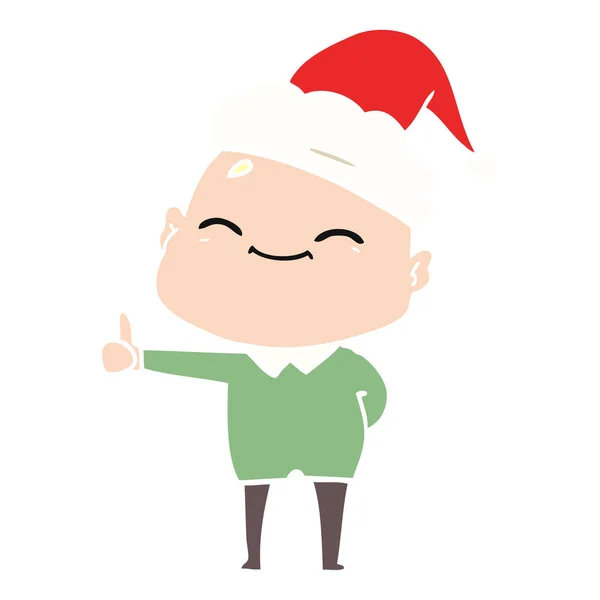 Happy Hand Drawn Flat Color Illustration Bald Man Wearing Santa — Stock Vector