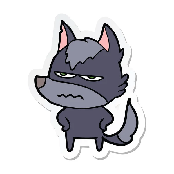 Sticker Cartoon Annoyed Wolf — Stock Vector