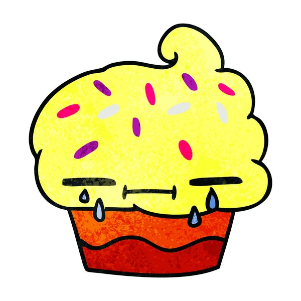 Dessin animé texturé d'un cupcake en pleurs — Image vectorielle