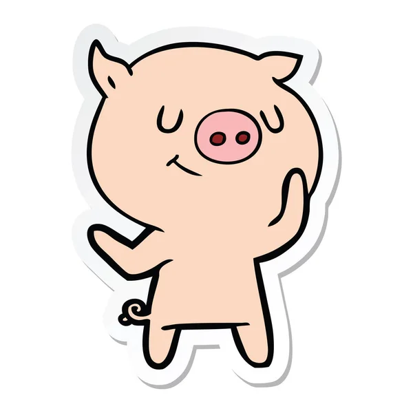 Sticker Happy Cartoon Pig — Stock Vector