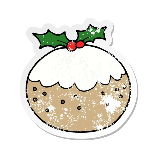 Distressed Sticker Cartoon Christmas Pudding — Stock Vector