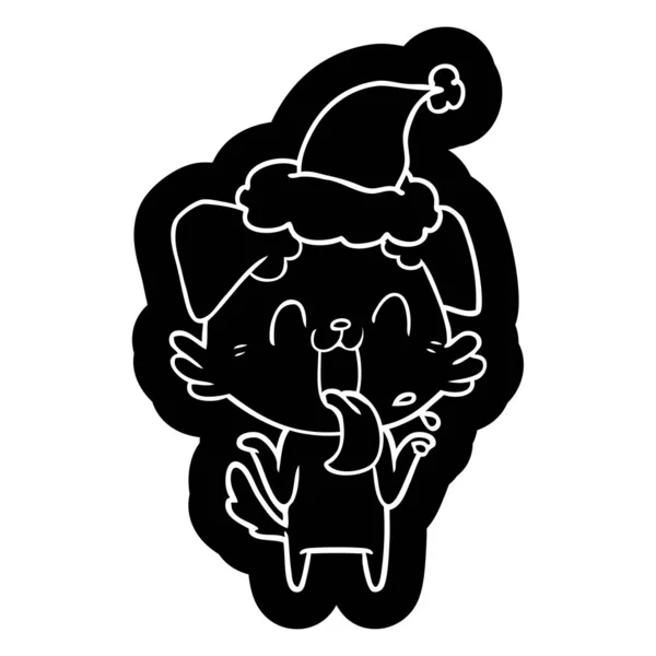 Cartoon icoon van een hijgend hond schouderophalend schouders dragen van santa — Stockvector