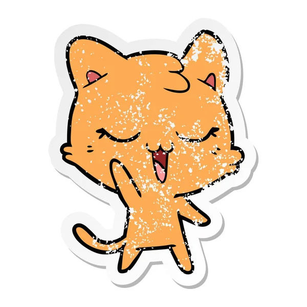 Distressed sticker of a happy cartoon cat — Stock Vector