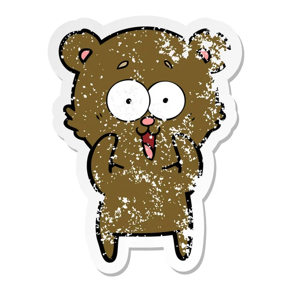 Zoufalý nálepka smějící se medvídek kreslený — Stockový vektor