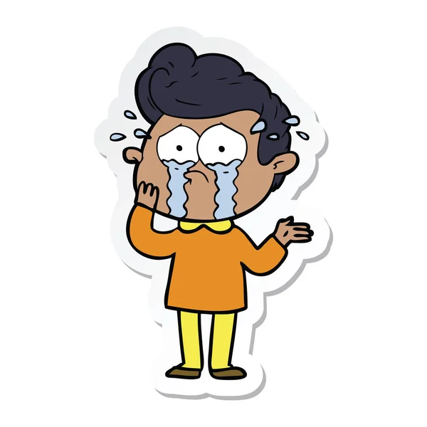Sticker Van Een Cartoon Bezorgd Huilende Man — Stockvector