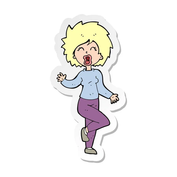 一个卡通女人跳舞的贴纸 — 图库矢量图片