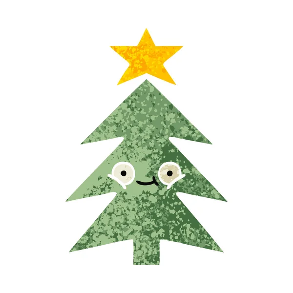 Albero di Natale cartone animato stile illustrazione retrò — Vettoriale Stock