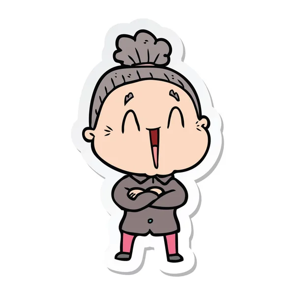 Sticker of a cartoon happy old lady — Stock Vector