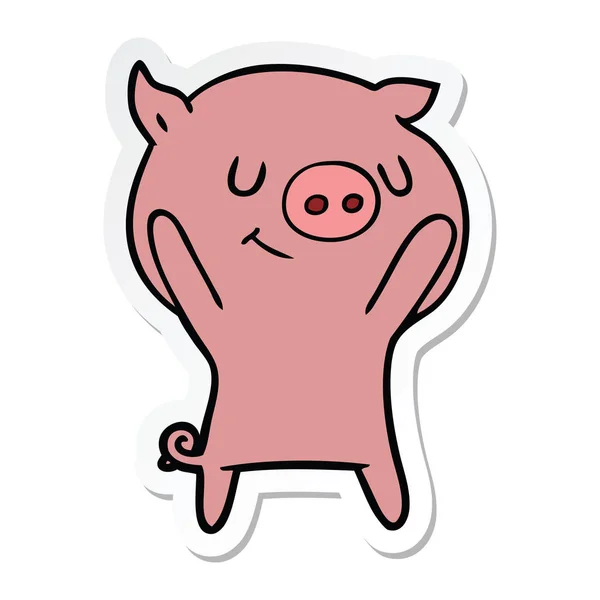 Autocollant d'un cochon de dessin animé heureux — Image vectorielle