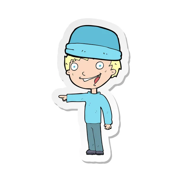 Sticker Cartoon Man Wearing Winter Hat — Stock Vector