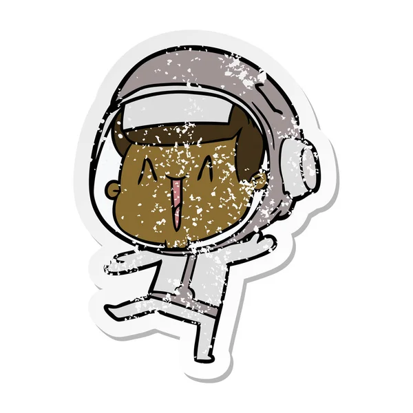 Distressed sticker of a dancing cartoon astronaut — Stock Vector
