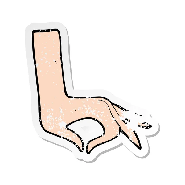 Retro noodlijdende sticker van een cartoon hand symbool — Stockvector