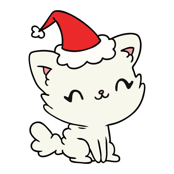 Cartone animato di Natale del gatto kawaii — Vettoriale Stock