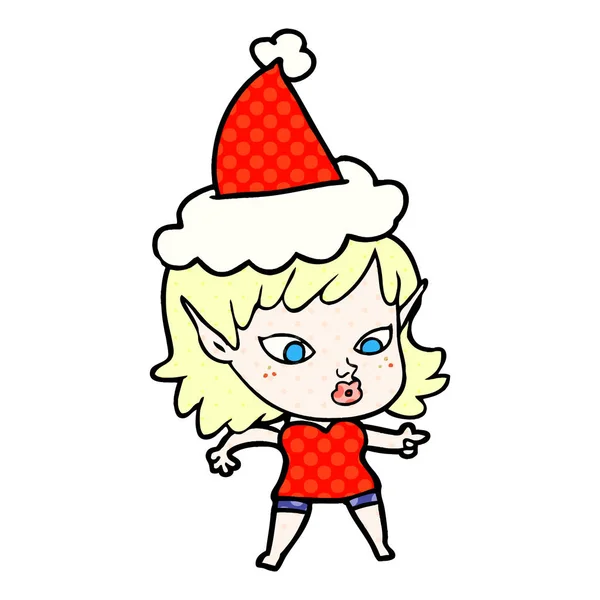 Santa giyen bir elf kız güzel çizgi roman tarzı gösteren resim — Stok Vektör