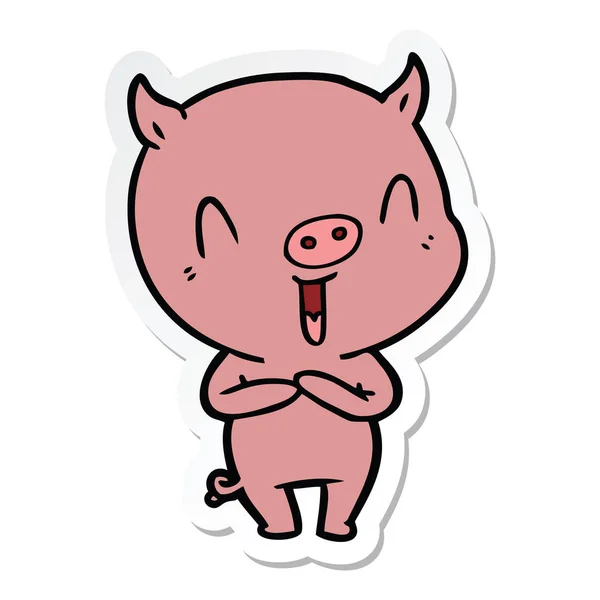 Sticker Happy Cartoon Pig — Stock Vector