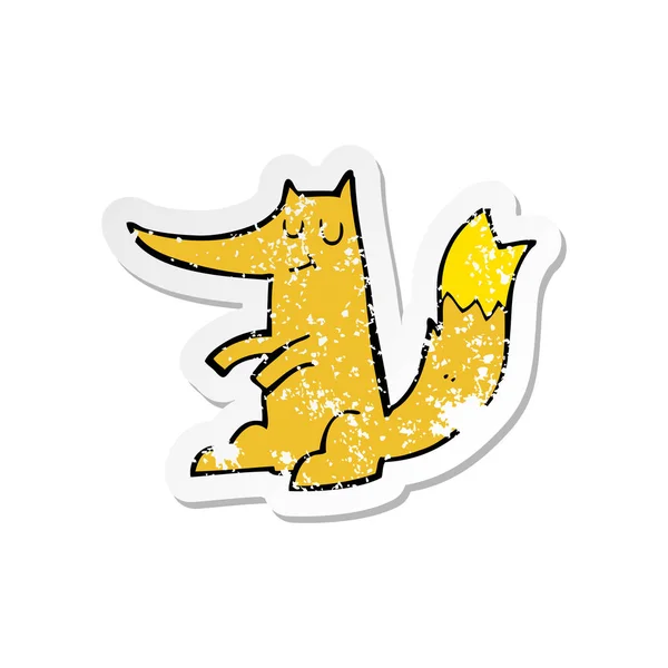Adesivo angustiado retro de uma raposa dos desenhos animados — Vetor de Stock