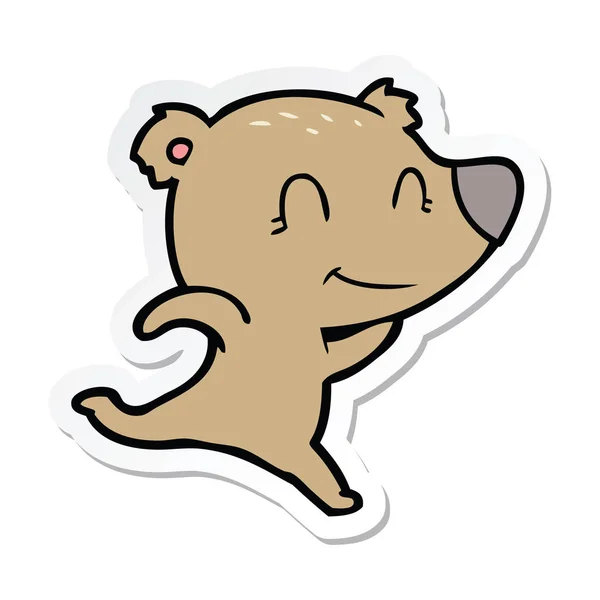 Autocollant d'un ours amical fonctionnant dessin animé — Image vectorielle
