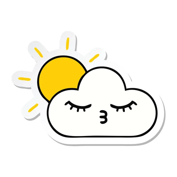 Klistermärke med en gullig tecknad solsken och molnet — Stock vektor