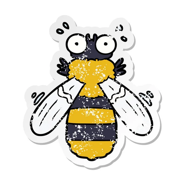 Distressed Sticker Cartoon Bee — Stock Vector