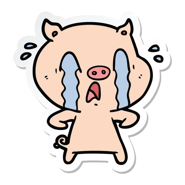 Adesivo di un cartone animato maiale piangente — Vettoriale Stock