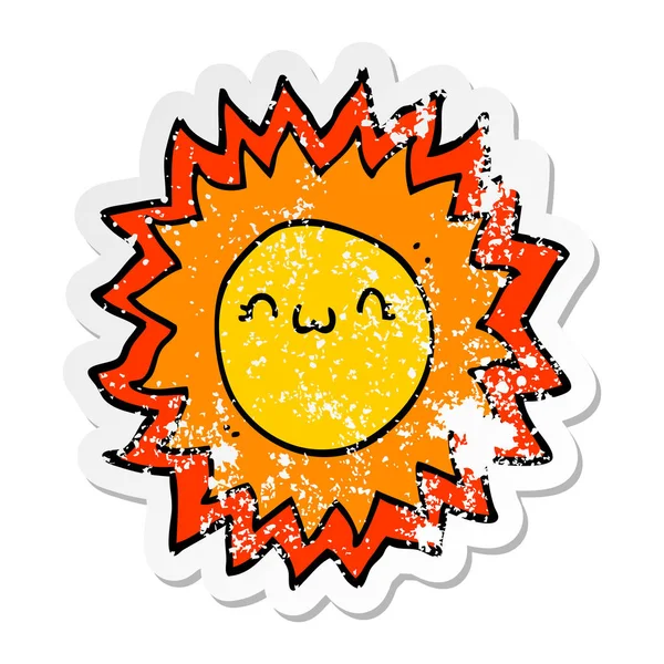 Autocollant affligé d'un soleil de dessin animé — Image vectorielle