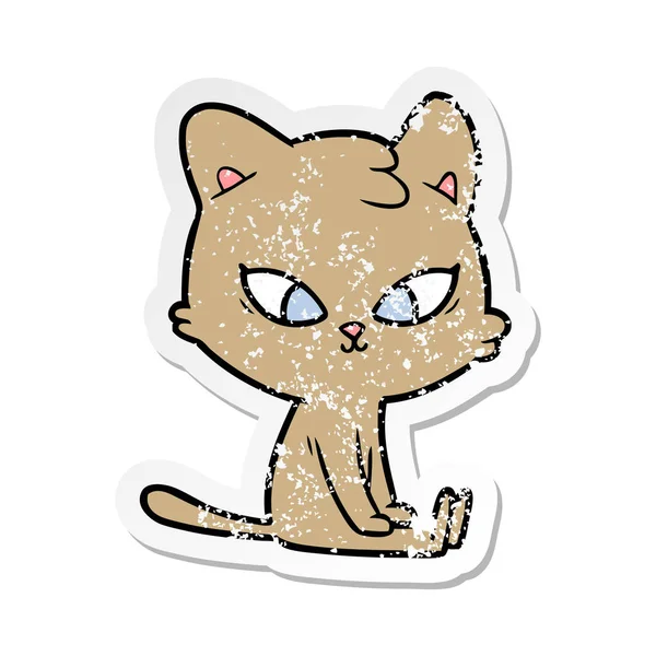 かわいい漫画猫の苦しめられたステッカー — ストックベクタ