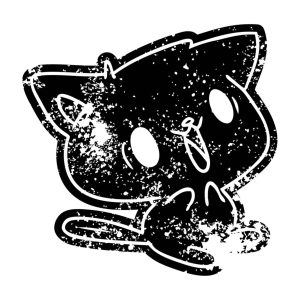 Grunge Verstörte Ikone Der Süßen Kawaii Katze — Stockvektor