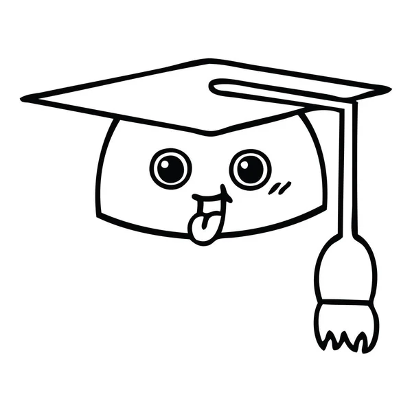 Desenho Linha Desenhos Animados Chapéu Graduação —  Vetores de Stock