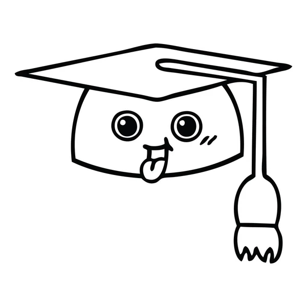 Dibujo Línea Dibujos Animados Sombrero Graduación — Vector de stock