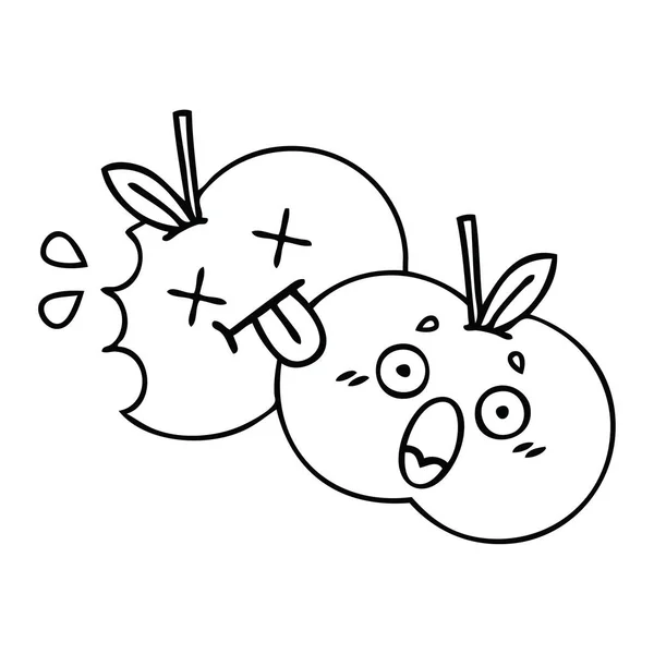 Rysowanie linii kreskówka soczyste jabłko — Wektor stockowy