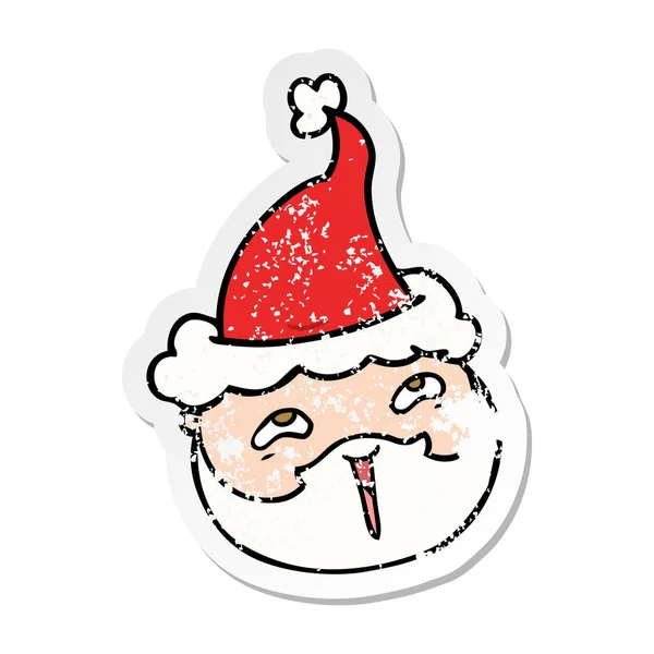 Hand Drawn Distressed Sticker Cartoon Male Face Beard Wearing Santa — Stock Vector