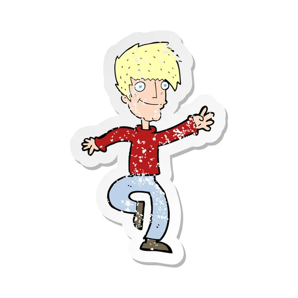Retro Distressed Sticker Cartoon Happy Man Dancing — Stock Vector