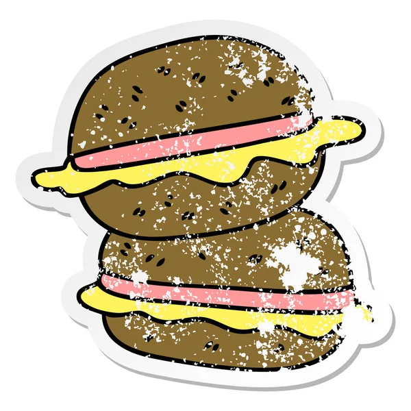 Etiqueta angustiada de um peculiar mão desenhada desenho animado sanduíche —  Vetores de Stock