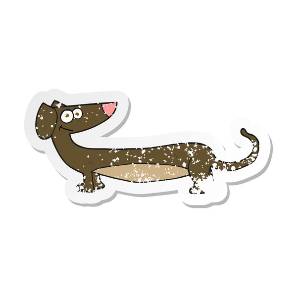 Etiqueta angustiada retro de um dachshund dos desenhos animados — Vetor de Stock