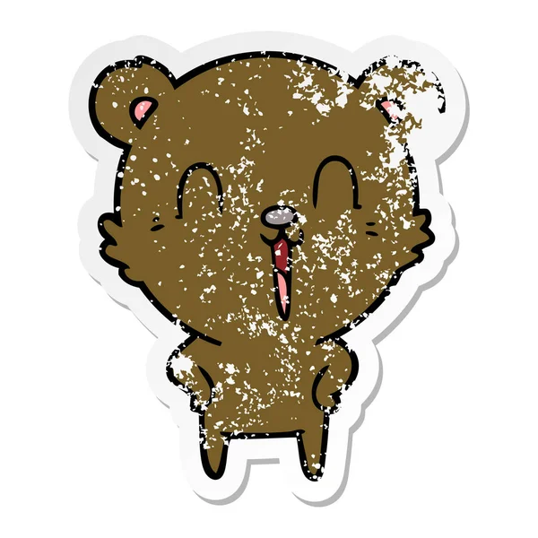 Distressed sticker of a happy laughing cartoon bear — Stock Vector