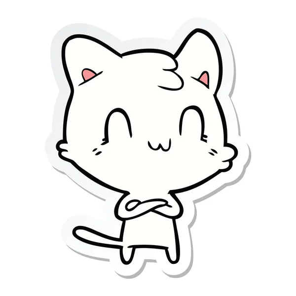 Pegatina de un gato feliz de dibujos animados — Vector de stock