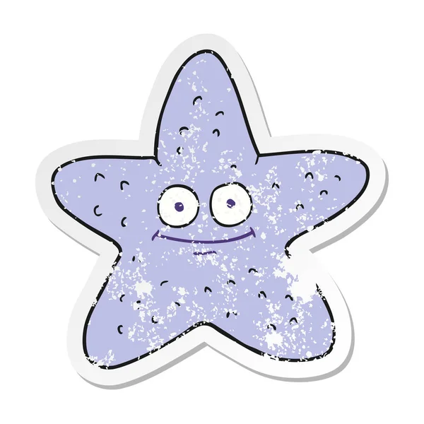 Retro noodlijdende sticker voor een tekenfilm starfish — Stockvector
