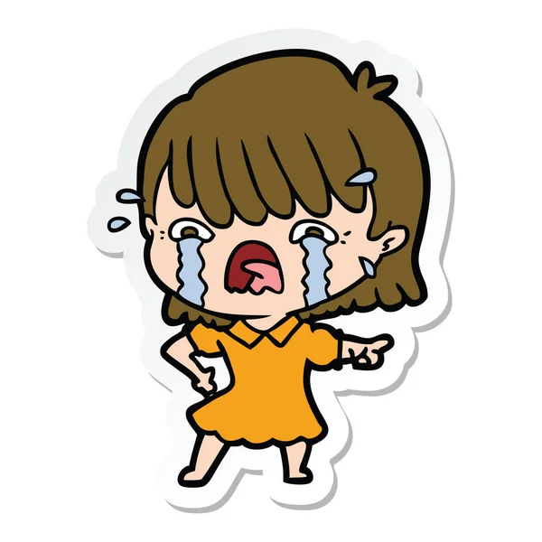 Sticker of a cartoon girl crying — Stock Vector