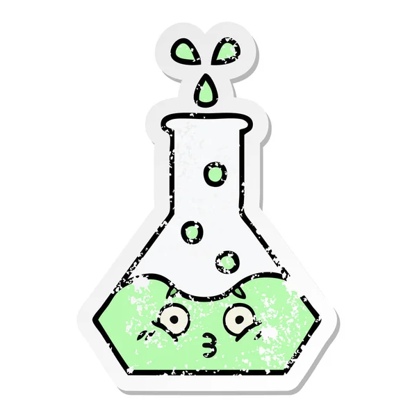 Calcomanía angustiada de un lindo vaso de precipitados ciencia de dibujos animados — Archivo Imágenes Vectoriales