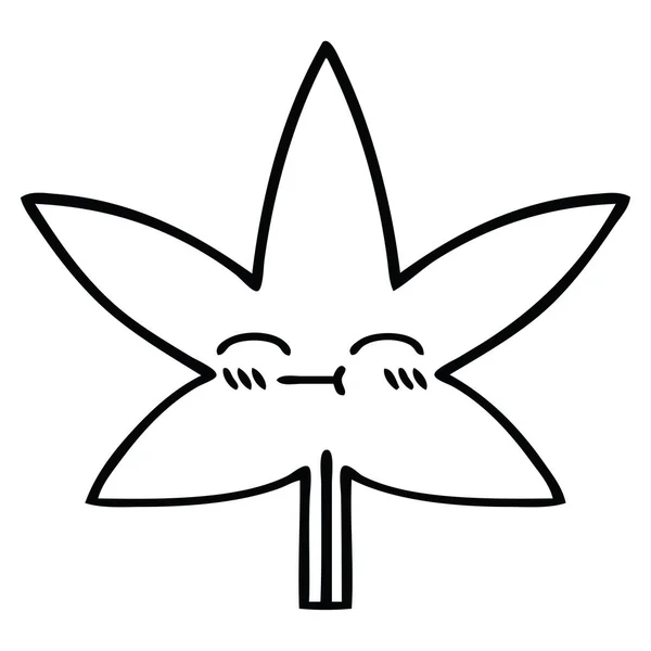 マリファナの葉の線の描画漫画 — ストックベクタ