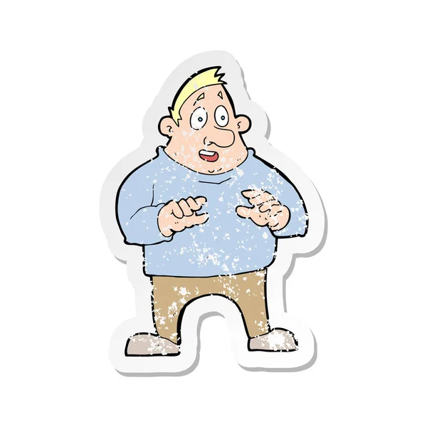 Retro distressed sticker of a cartoon excited overweight man — Stock Vector