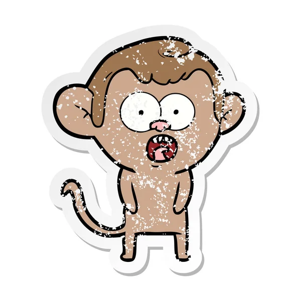 Etiqueta angustiada de um desenho animado macaco chocado — Vetor de Stock