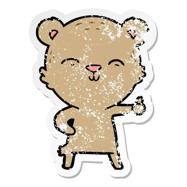 Autocollant affligé d'un ours de bande dessinée heureux — Image vectorielle