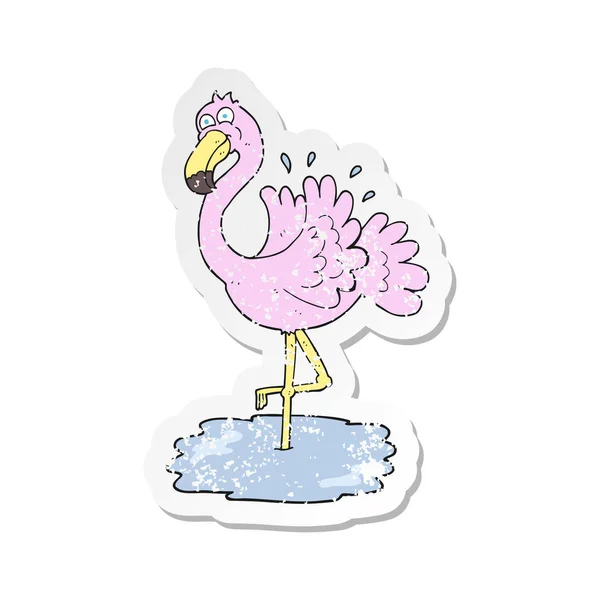 Etiqueta Angustiada Retro Flamingo Dos Desenhos Animados —  Vetores de Stock