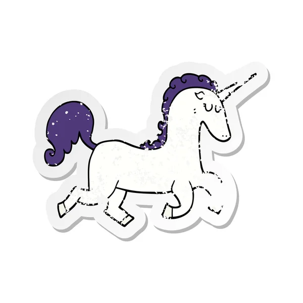 Distressed Sticker Cartoon Unicorn — Stock Vector