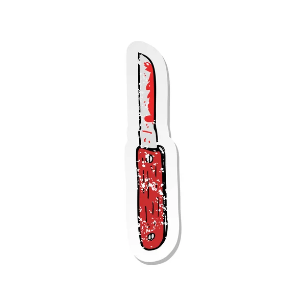 Pegatina retro angustiado de un cuchillo plegable de dibujos animados — Vector de stock