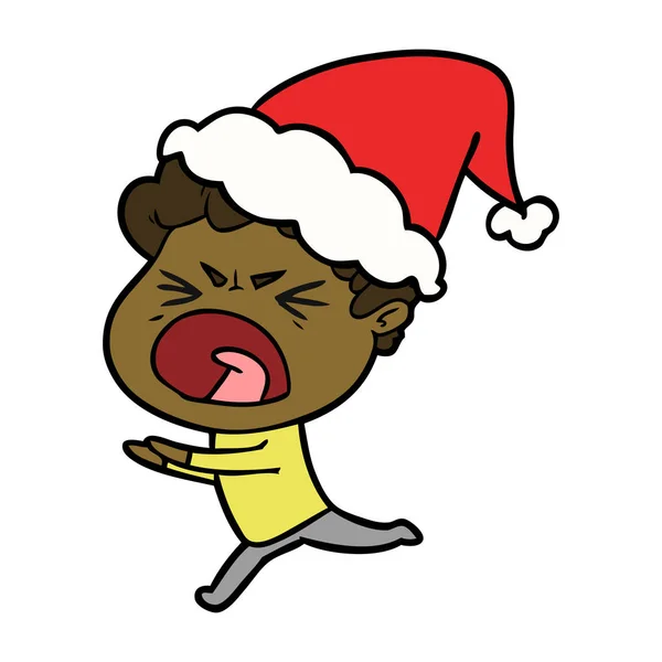 Dessin au trait d'un homme furieux portant un chapeau de Père Noël — Image vectorielle