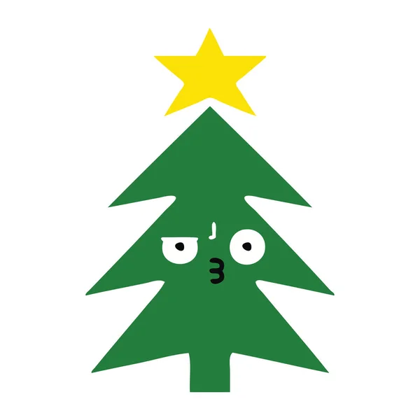クリスマス ツリーのフラット カラー レトロ漫画 — ストックベクタ