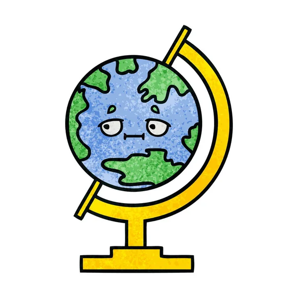 Retro grunge textura de dibujos animados globo del mundo — Vector de stock