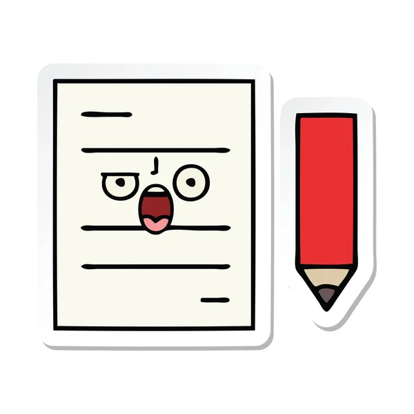 Sticker of a cute cartoon test paper — Stock Vector